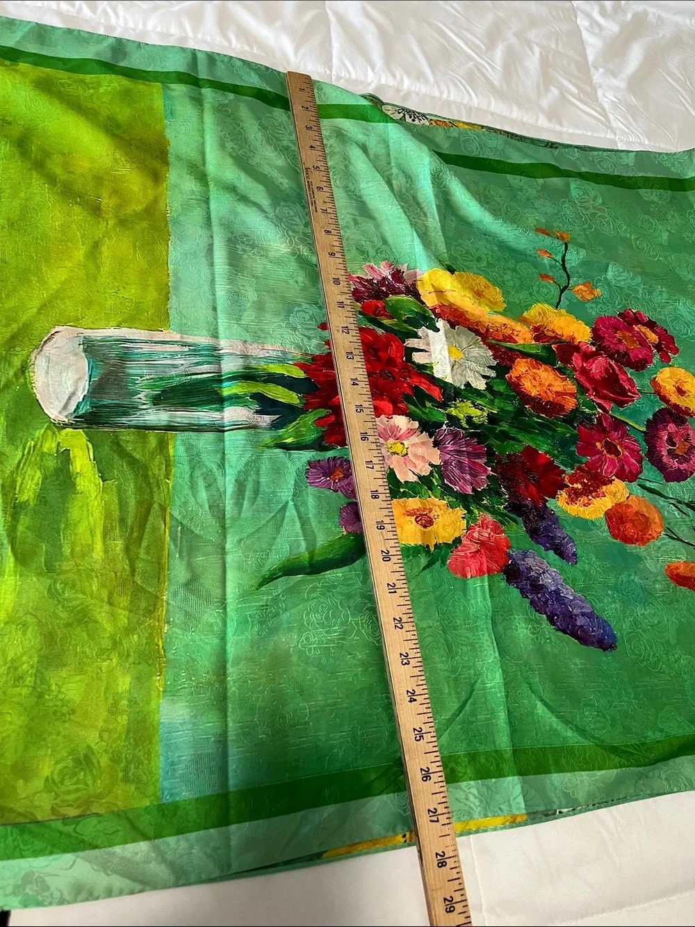 Green Floral Shawl Scarf - Women's Accessory 80% viscosa 20% seta
